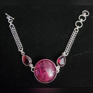 Handmade 925 Sterling Silver Crack Crystal 8.6" Gemstone Bracelet